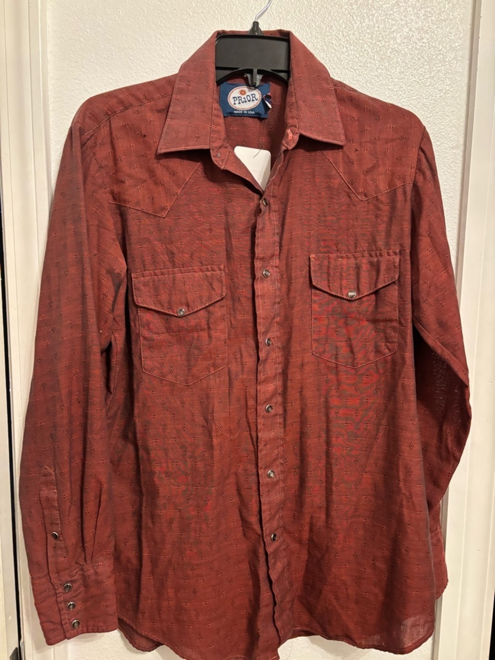 PRIOR Men's Western Snap Shirt — Rust Red 15 1/2 33